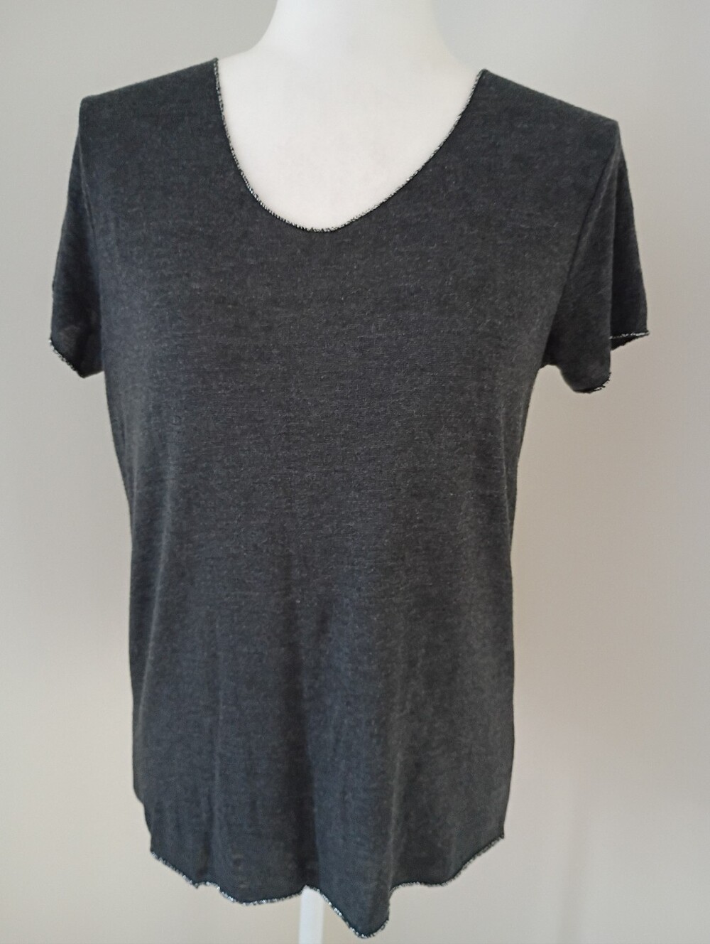 Tempo Paris Black Brushed Knit Tee with Silver Trim NWT Size Small